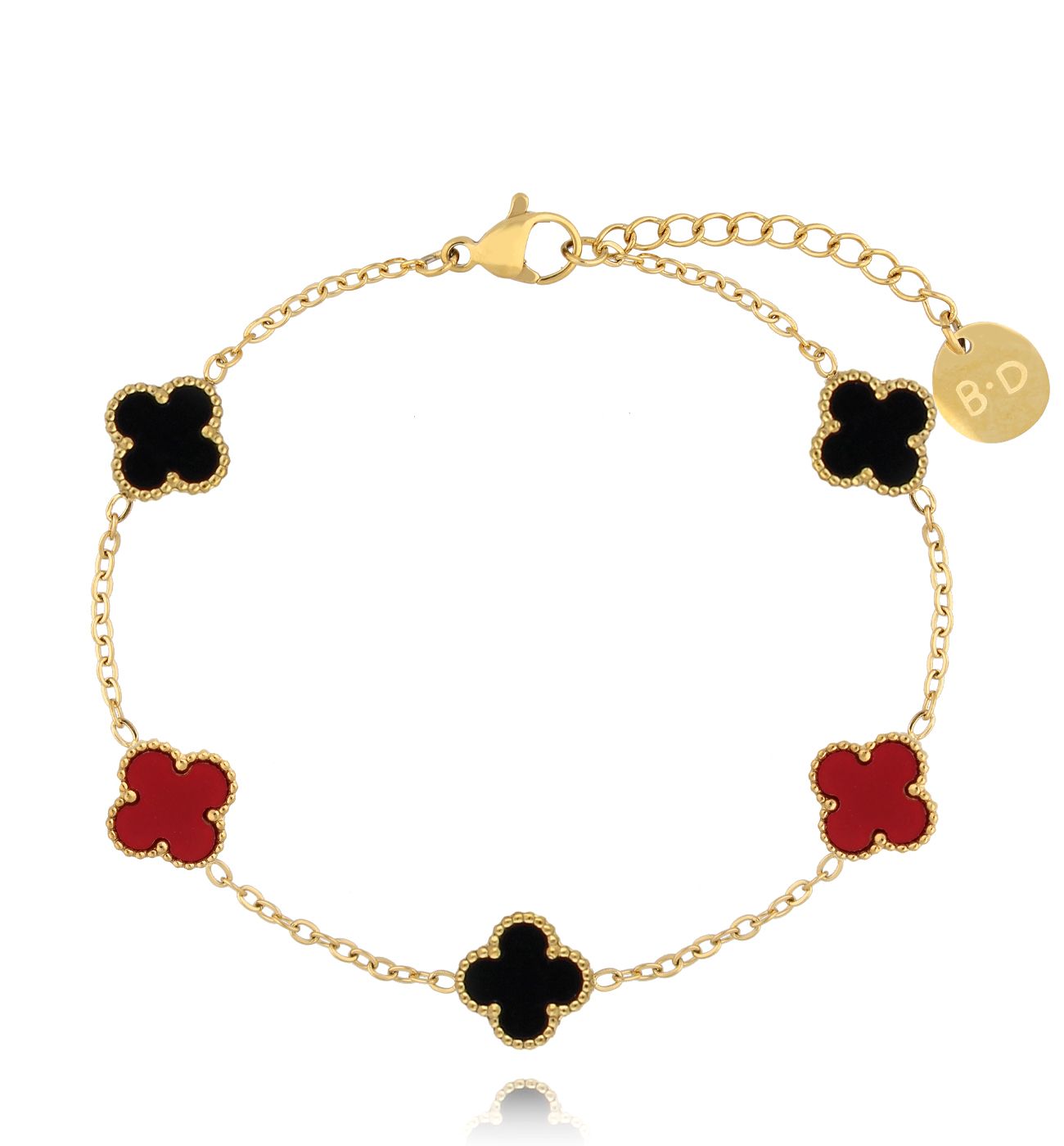 Bransoletka z bordowymi i czarnymi koniczynkami Clovers BSY0036 - By Dziubeka