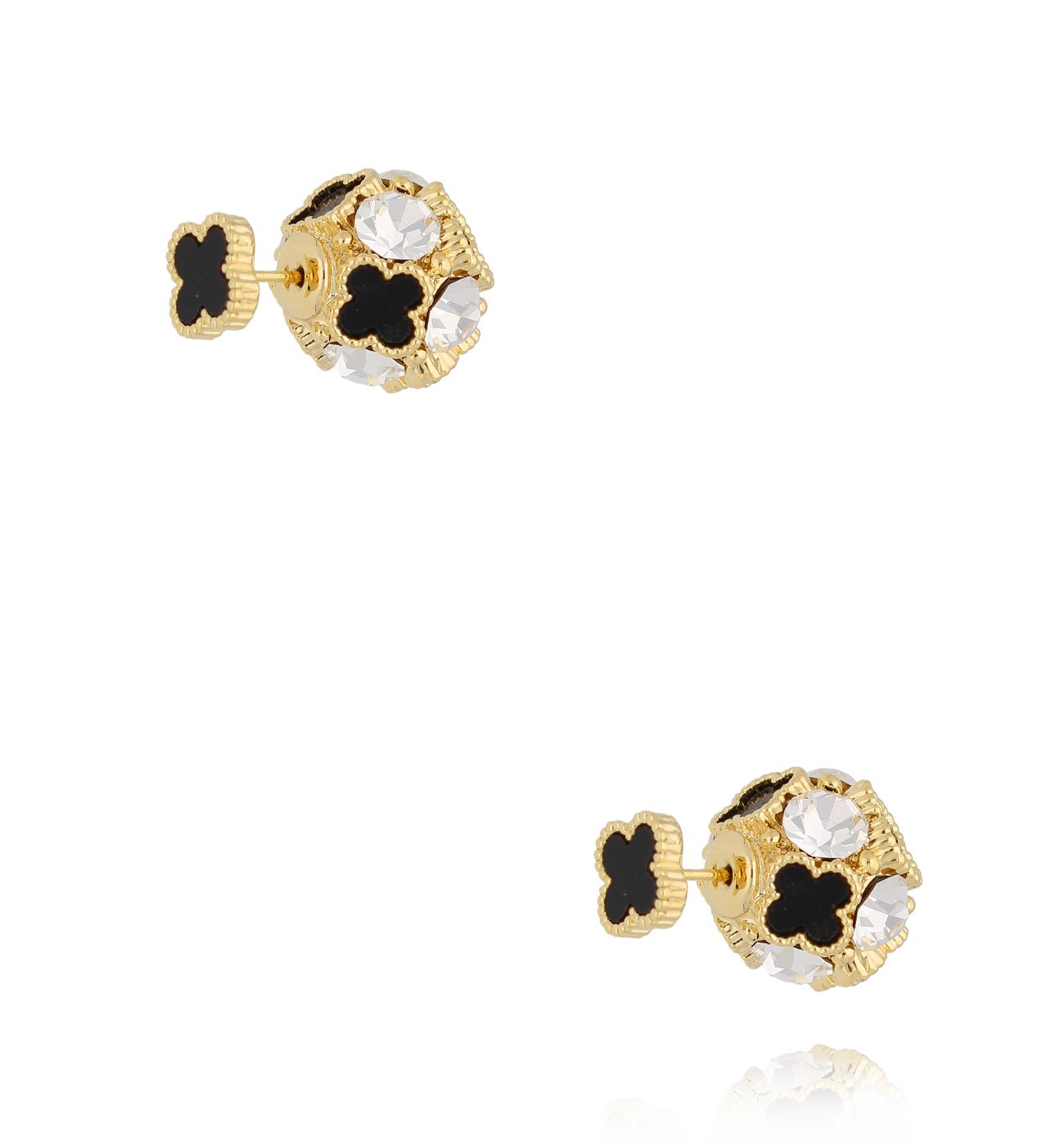 Kolczyki złote kulki z koniczynkami i cyrkoniami KLU0115