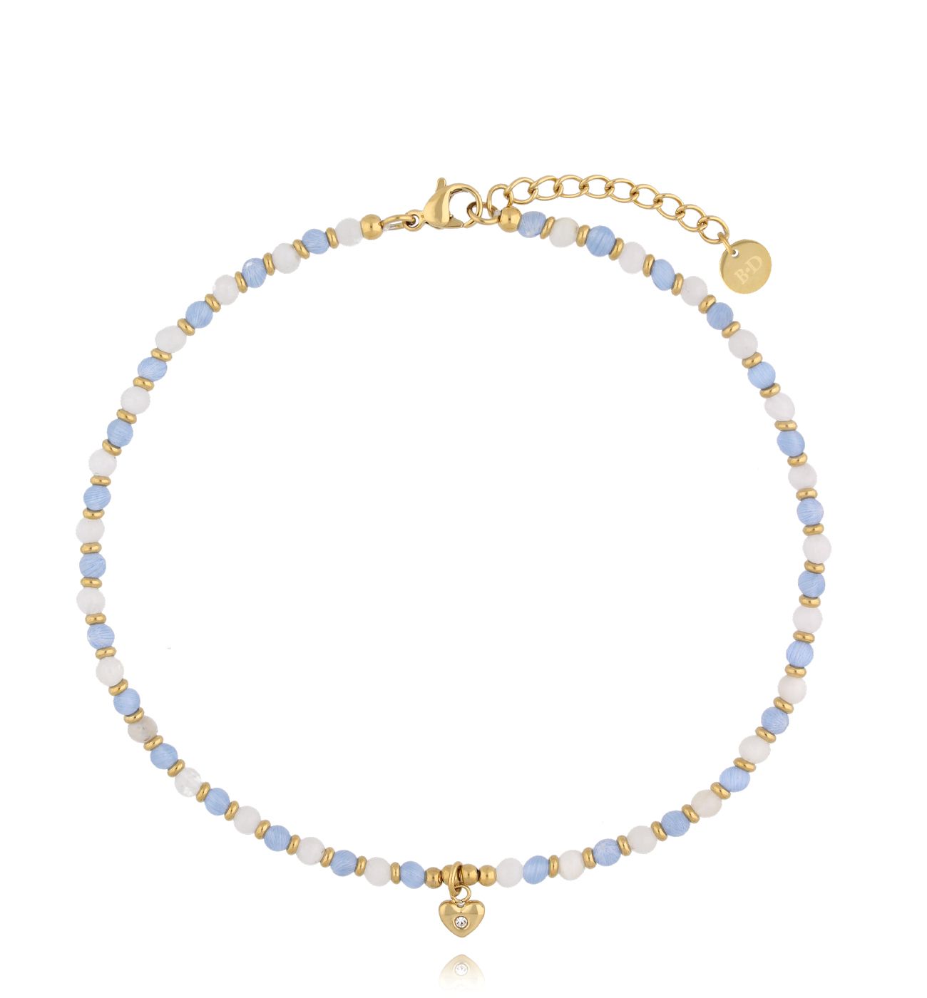 Bransoletka na nogę błękitna z serduszkiem BNSC0102