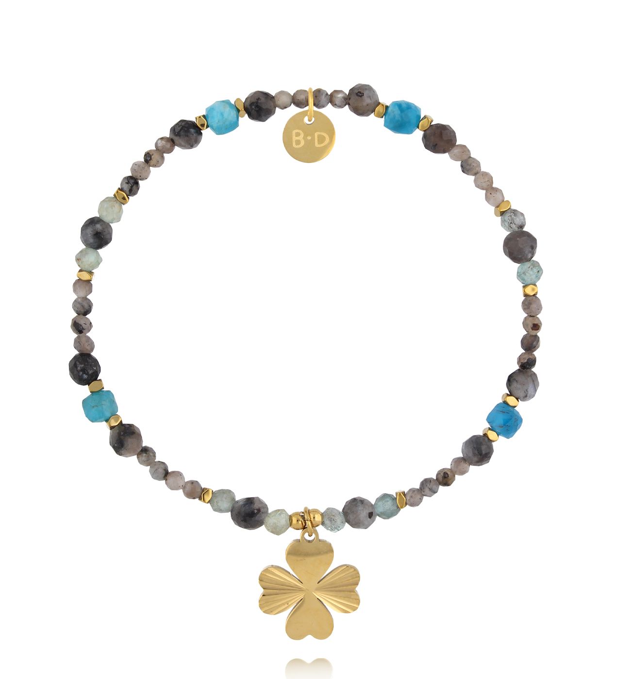 Bransoletka z naturalnych kamieni z zawieszką czterolistnej koniczyny - By Dziubeka