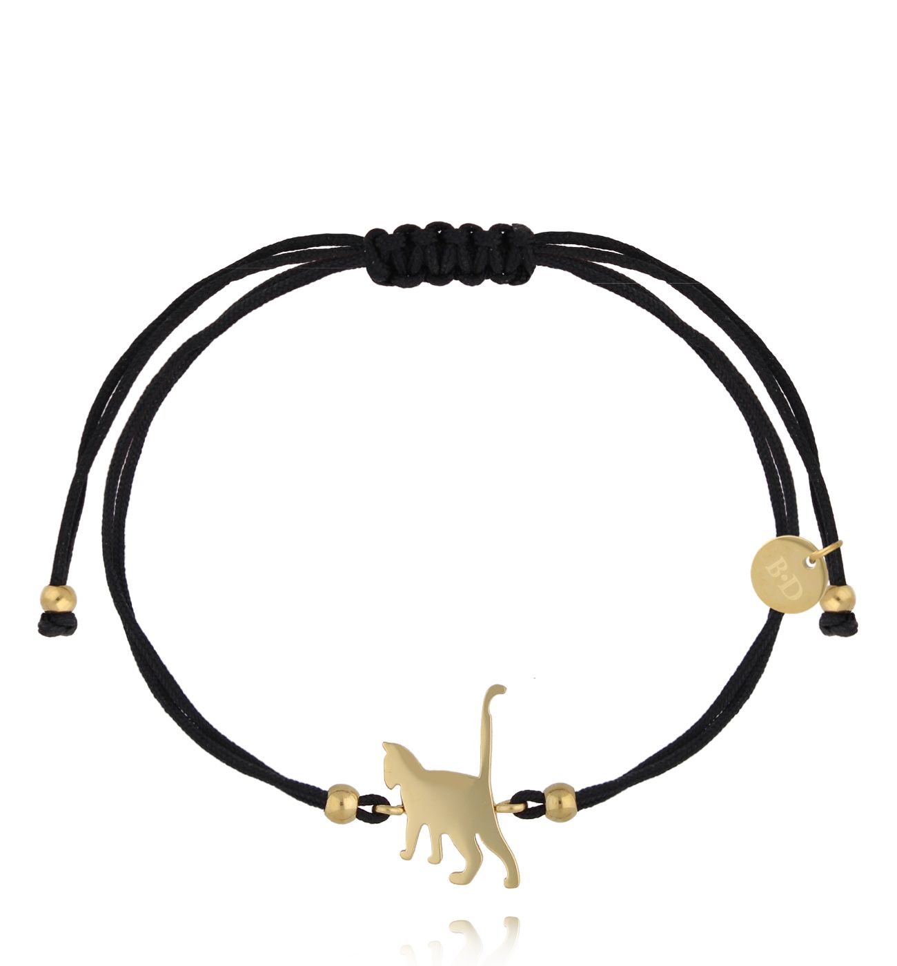Bransoletka z czarnym sznurkiem i złotym kotkiem BGL1073