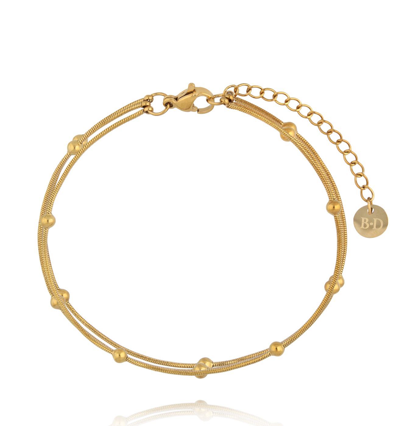 Bransoletka z podwójnym łańcuszkiem i złotymi kuleczkami BSY0620