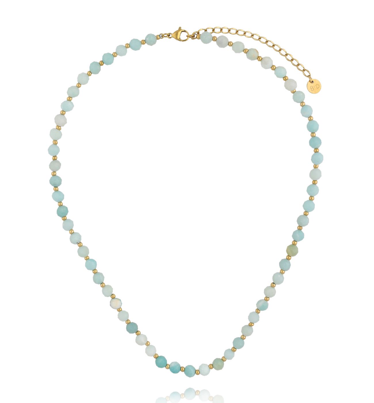 Naszyjnik z amazonitu z pozłacanymi akcentami NPA1575