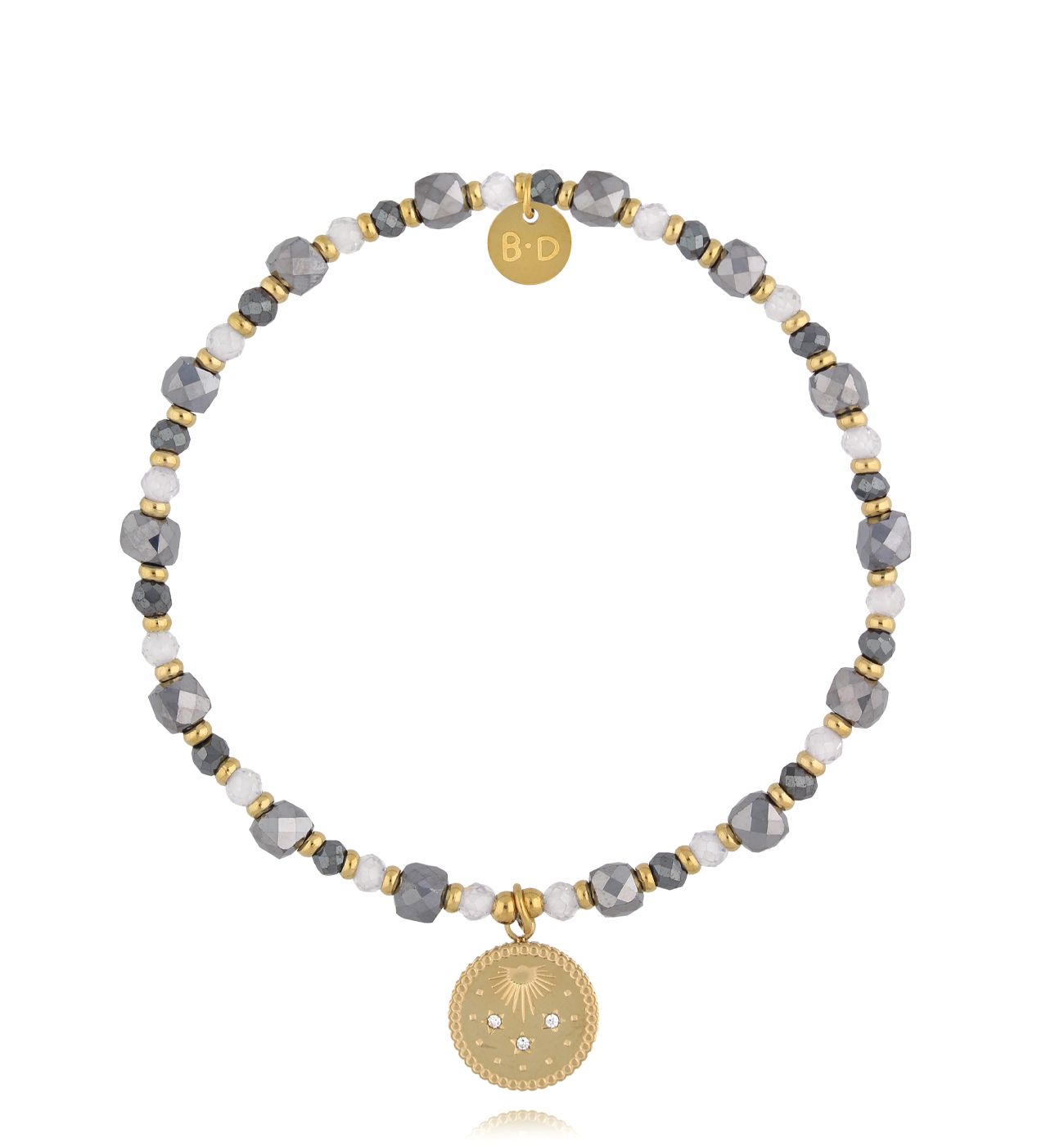 Bransoletka szaro biała z zawieszką - By Dziubeka