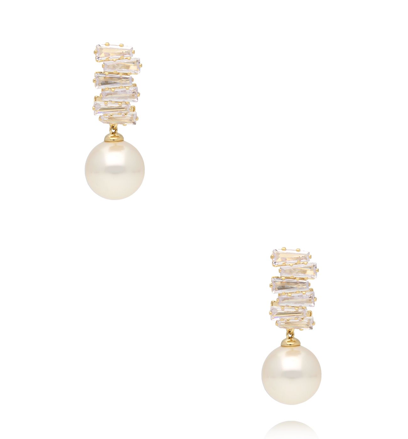 Kolczyki złocone z perełką i prostokątnymi cyrkoniami KPE0188