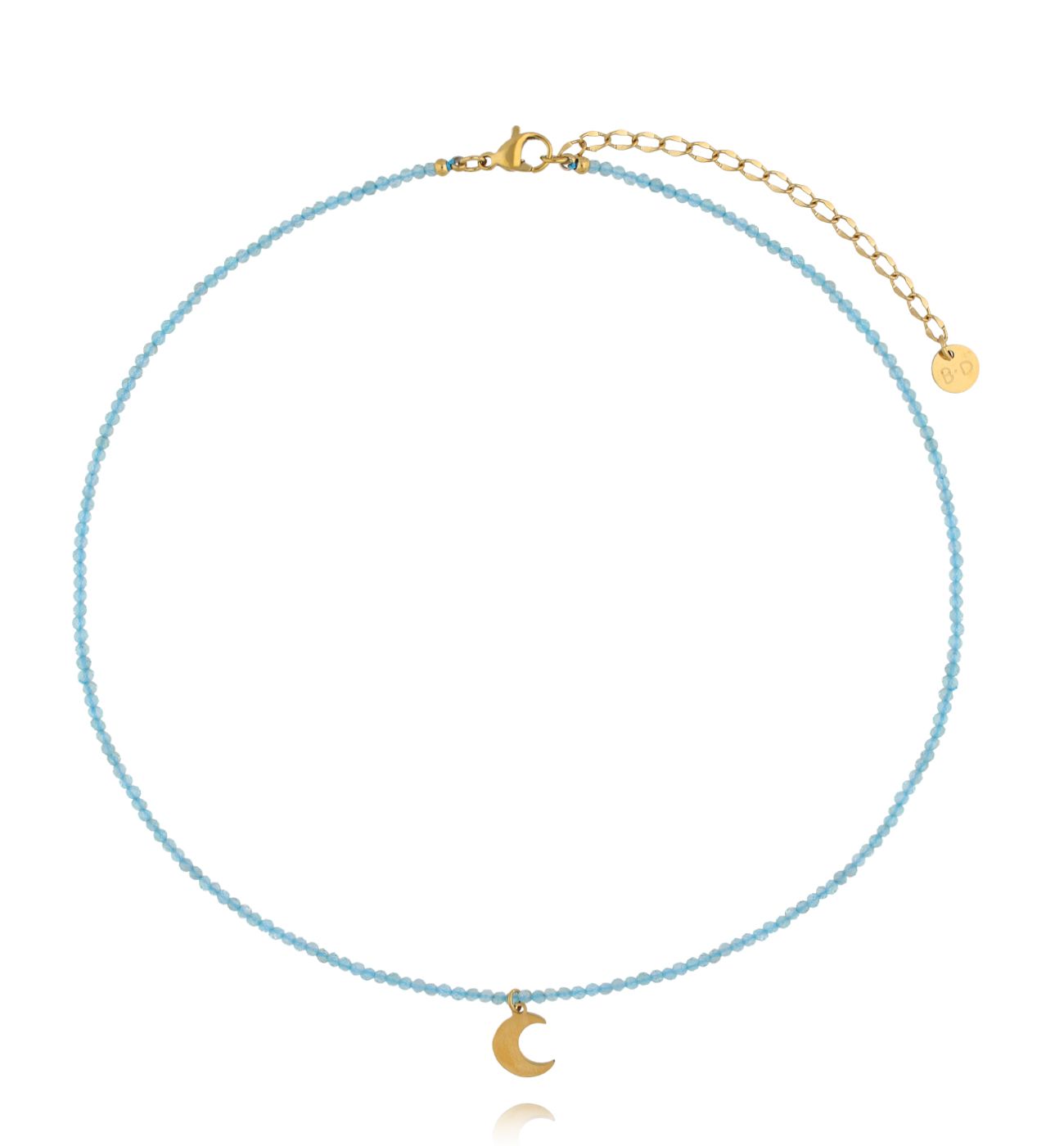Naszyjnik z akwamarynem i złotą zawieszką księżyca - By Dziubeka