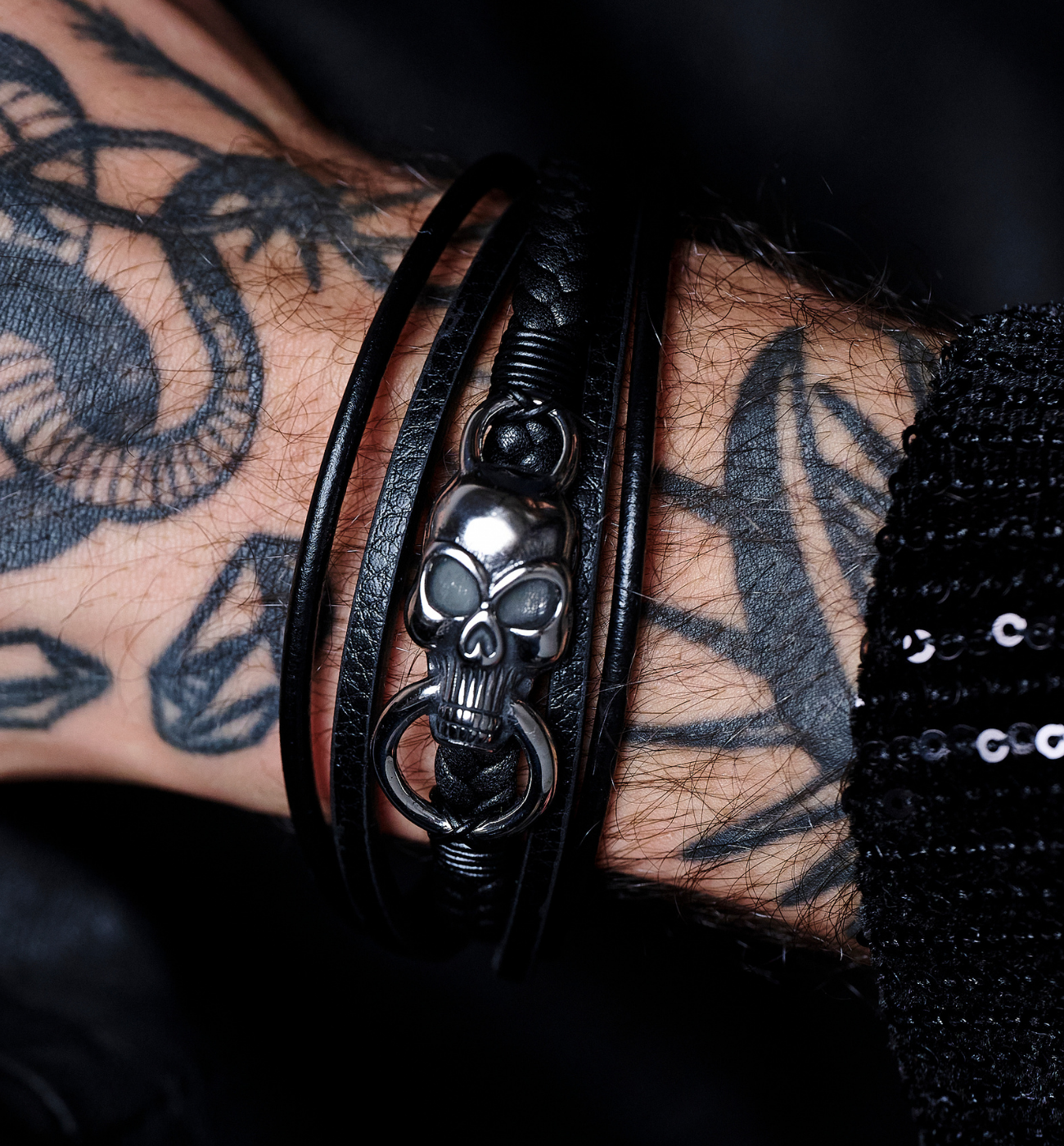 Bransoletka męska skórzana z czaszką Meldun 51 - By Dziubeka