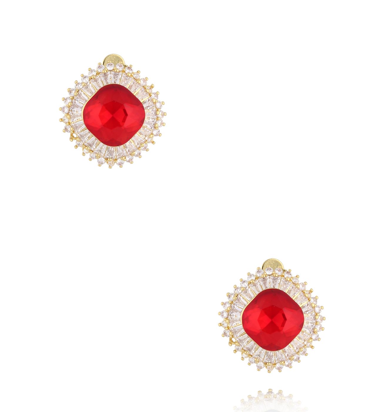 Klipsy z czerwonymi i transparentnymi cyrkoniami - By Dziubeka