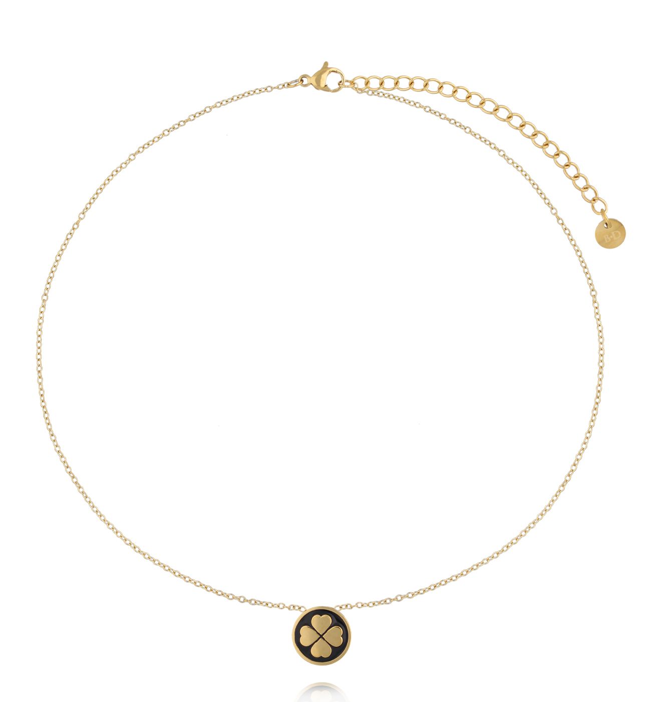 Naszyjnik z zawieszką koniczynką w czerni i złocie NSA1530