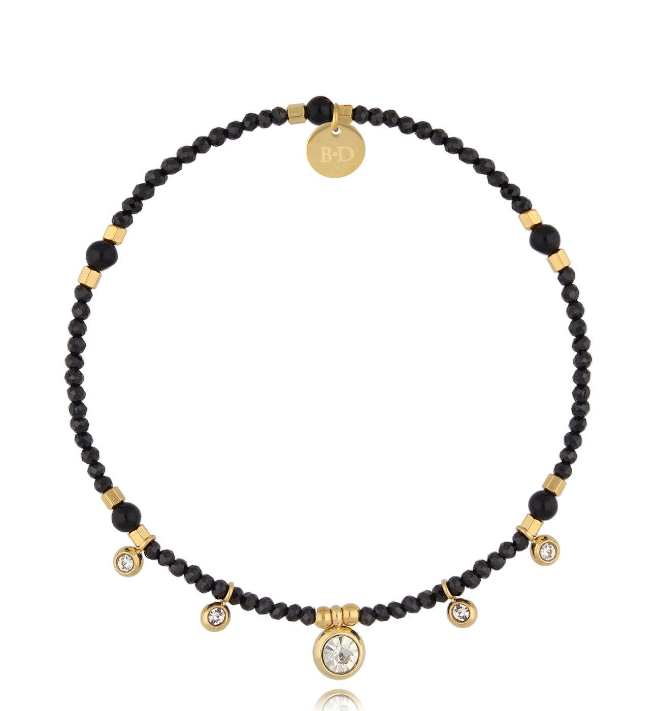 Bransoletka z czarnymi kamieniami i kryształkami Makana BSC1965