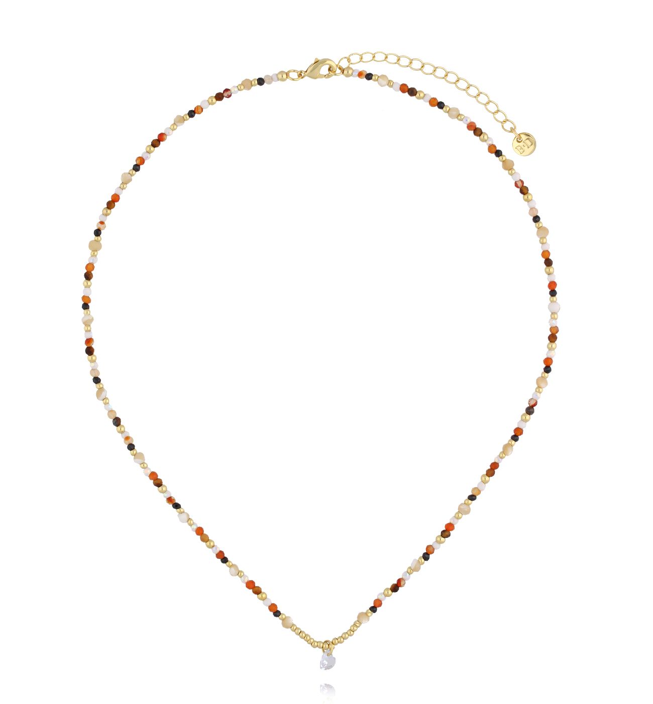 Naszyjnik brązowo beżowy z sercem NSC0506