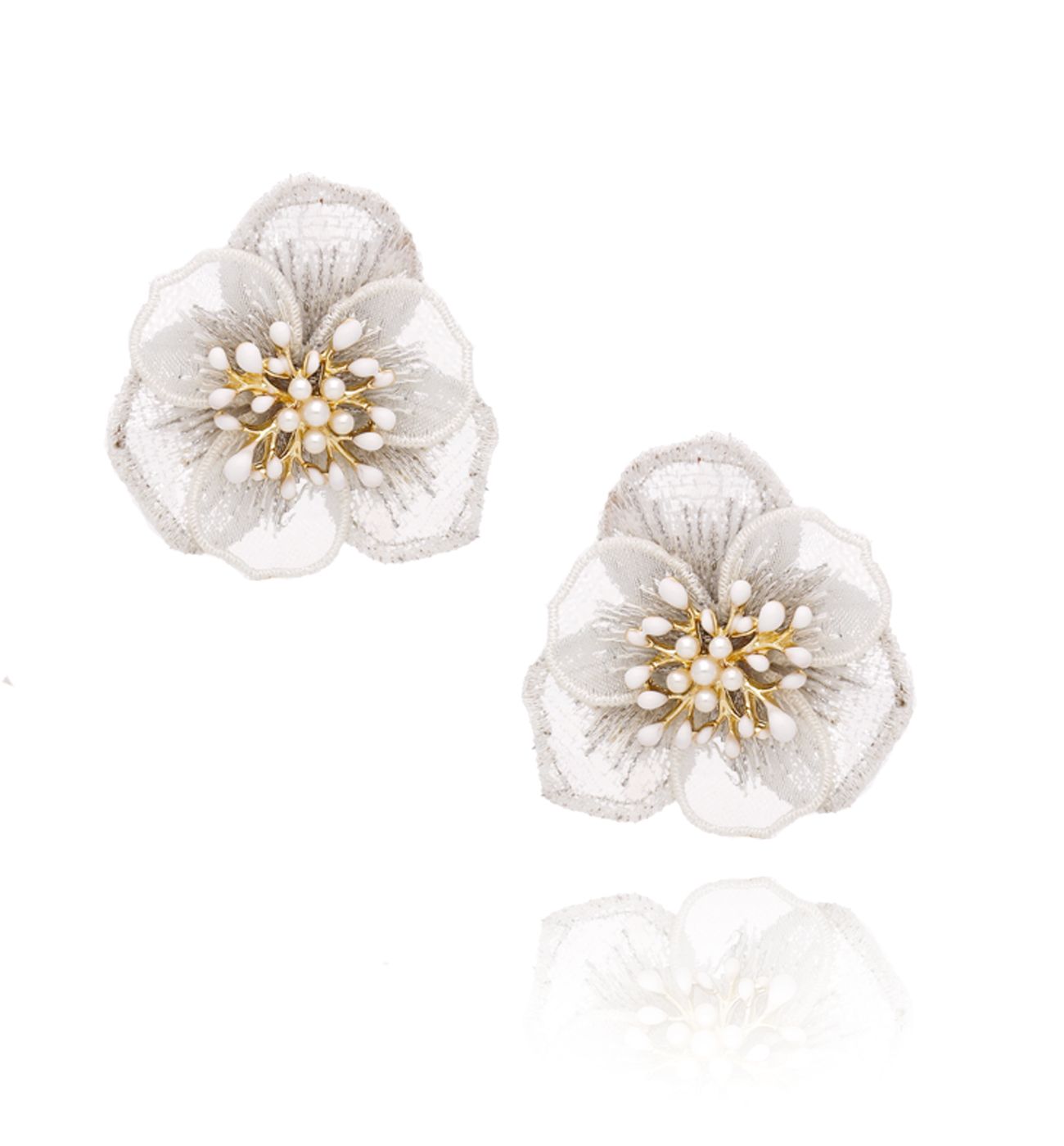 Kolczyki białe kwiaty z kryształkami KLI0014