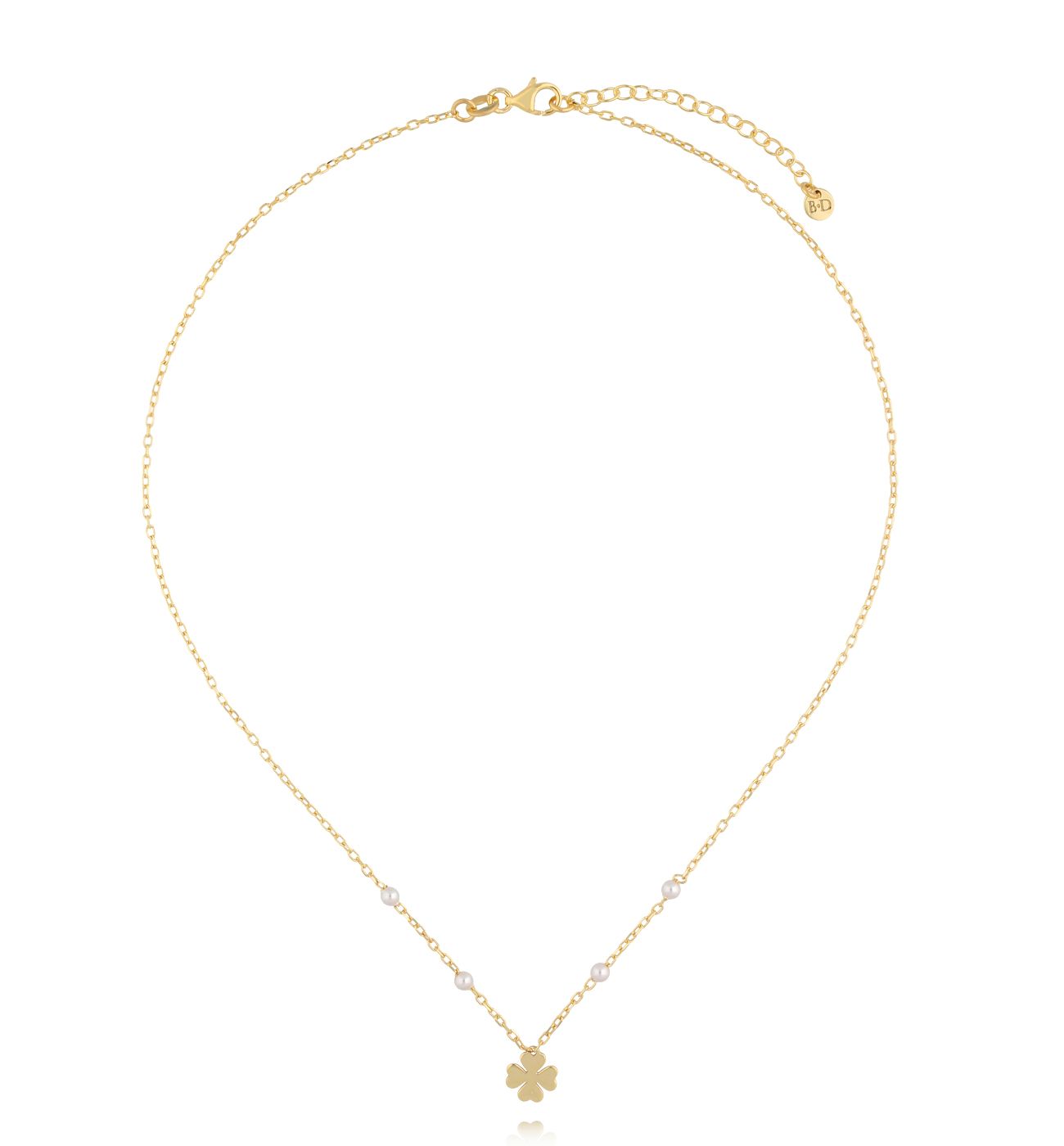 Naszyjnik z koniczyną i perełkami złoty NGG0016