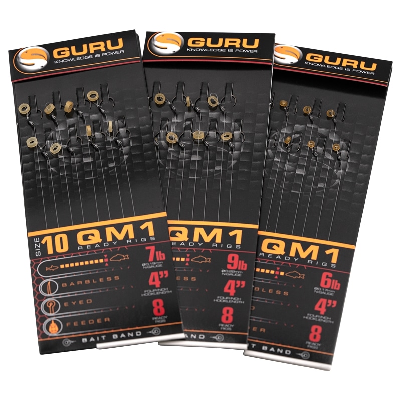 Guru Haczyki Z Przyponem Ready Rig QM1 Barbless Bands Z Gumką 10cm Nr 10
