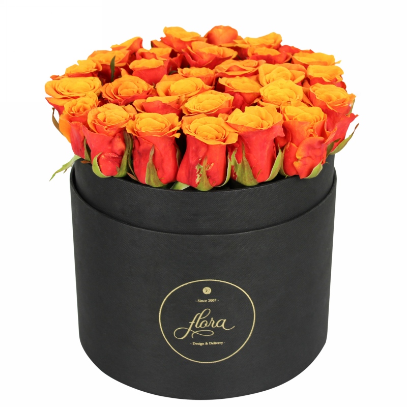 FlowerBox - pomarańczowe róże w pudełku - Poczta bukietowa - Kwiaciarnia internetowa - E-Kwiaty