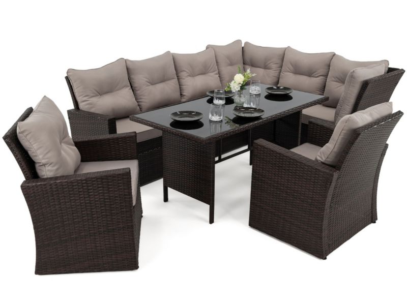 Zestaw mebli ogrodowych MebleMWM MALAGA technorattan brązowy poduszki szary 03 1 kpl