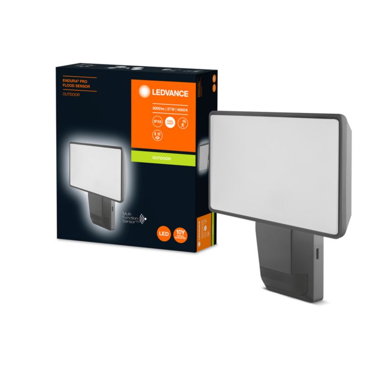 Naświetlacz LED Ledvance Reflektor Zewnętrzny Lampa 27W 3000lm 4000K IP55 Szary z Czujnikiem Ruchu i Zmierzchu 1 szt