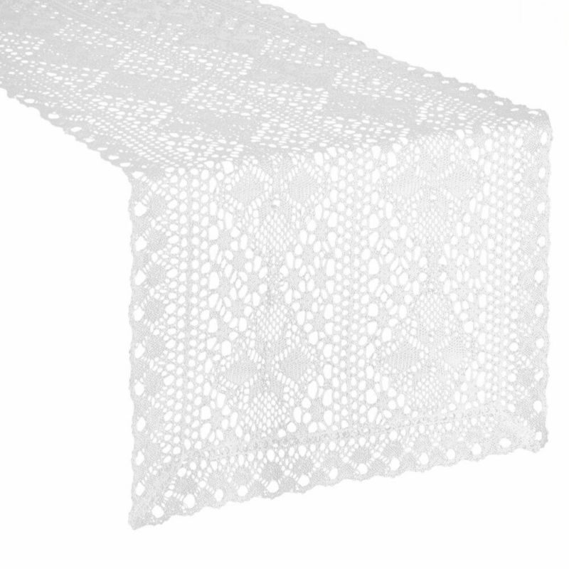 Szydełkowy bieżnik MARY Eurofirany 40 x 180 cm biały ażurowy w stylu boho 1 szt.