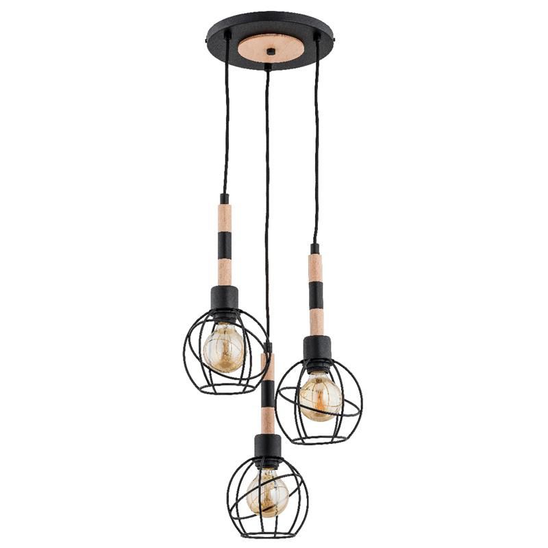 Lampa wisząca Alfa BILBAO czarna-jasne drewno 3xE27x15W IP20 wym:91x25,5x25,5cm - 1 szt.
