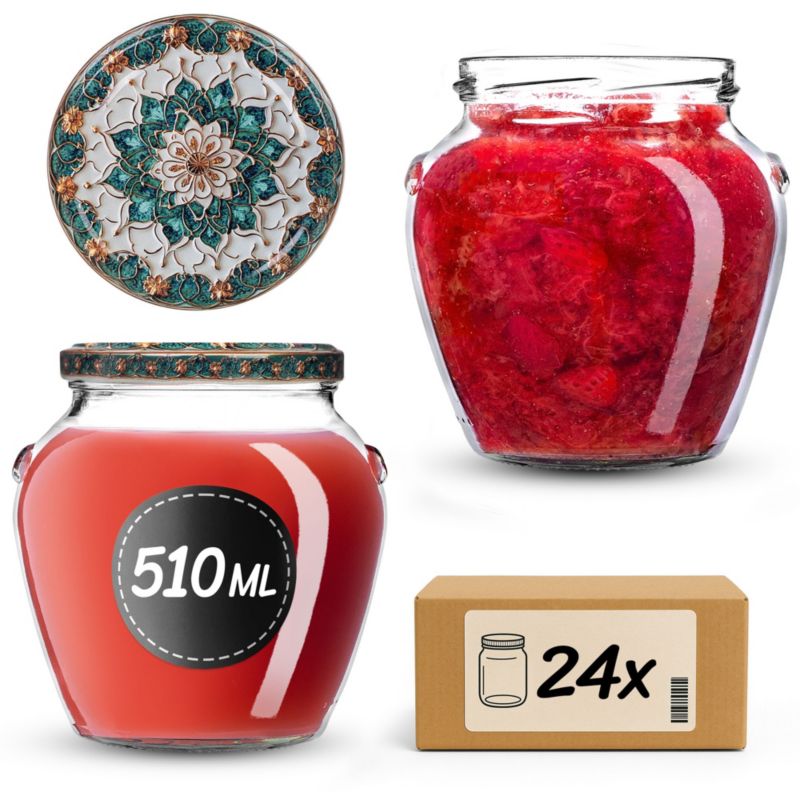 Słoiki KADAX na przetwory 510ml + wieczka "Porcelana 1" 82 mm 24 szt.