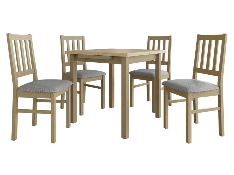 Zestaw DR09 MIRJAN 24 Stół rozkładany Max VII 80x80/110 + 4 krzesła Bos 4 sonoma + szara tapicerka 1 kpl.