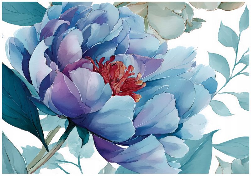 Fototapeta WALLARENA Do Sypialni Salonu Na Flizelinie Kwiaty Abstrakcja Liście Niebieski 400x280 cm 16441VX8 1 szt.