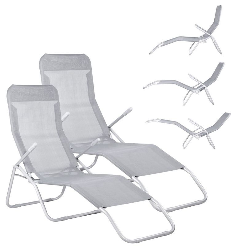 Leżaki ogrodowe grawitacyjne Springos szare 2 szt.