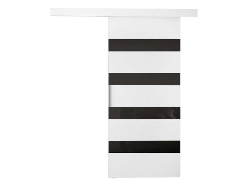 Drzwi przesuwne wewnętrzne MIRJAN 24 Rubi V 70 + samodomykacz biały + czarny lacobel 1 kpl.