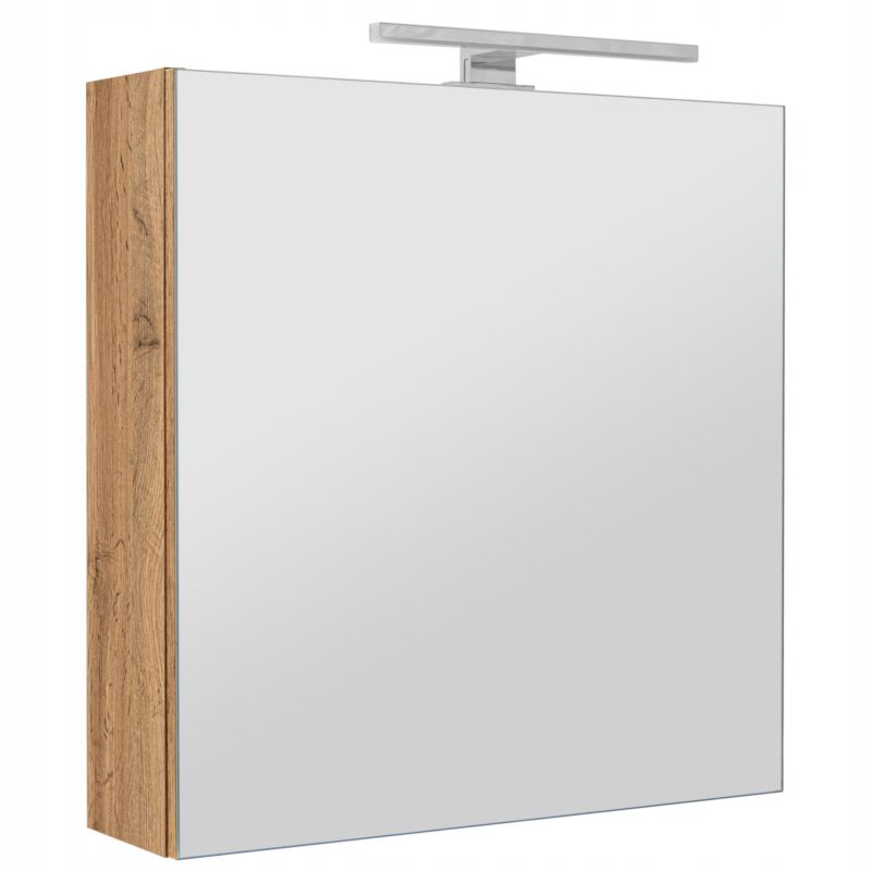 Szafka łazienkowa z lustrem MyFurni, 60 cm, dąb wotan, oświetlenie LED, wisząca, lustrzana, 1 kpl.