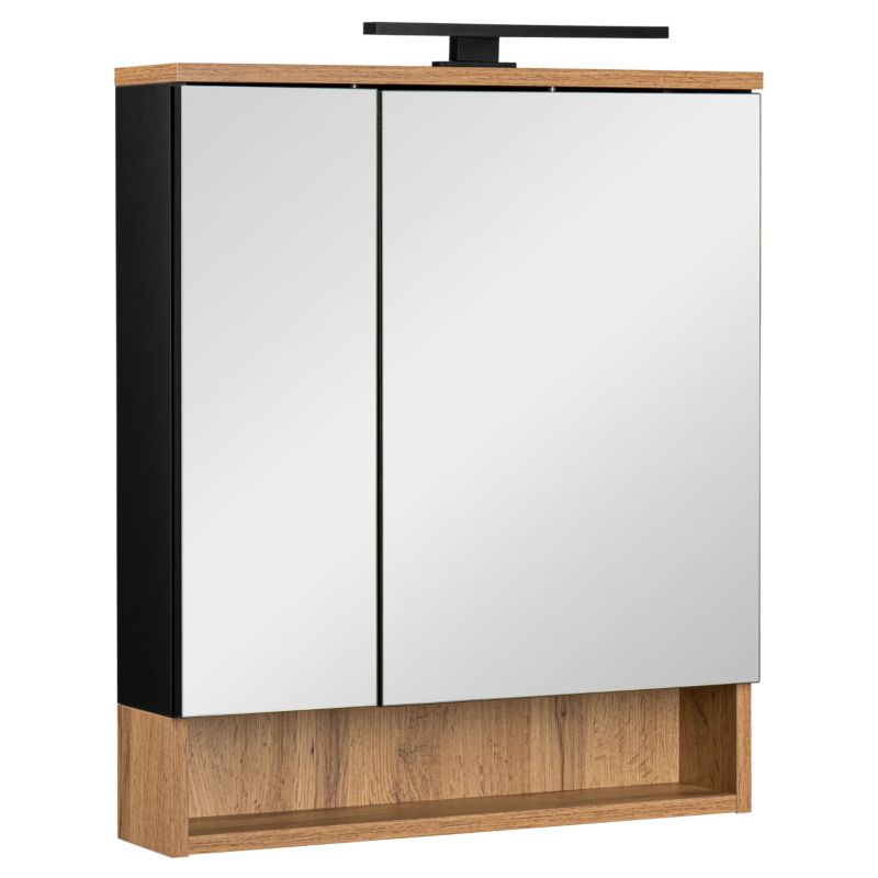 Szafka łazienkowa z lustrem MyFurni, 60 cm, czarna matowa, dąb wotan, oświetlenie LED, wisząca, lustrzana, 1 kpl.