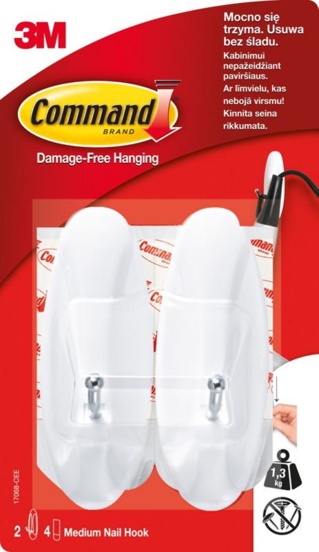 Haczyki samoprzylepne z metalowym uchwytem Command udźwig do 1,3 kg 2 szt.