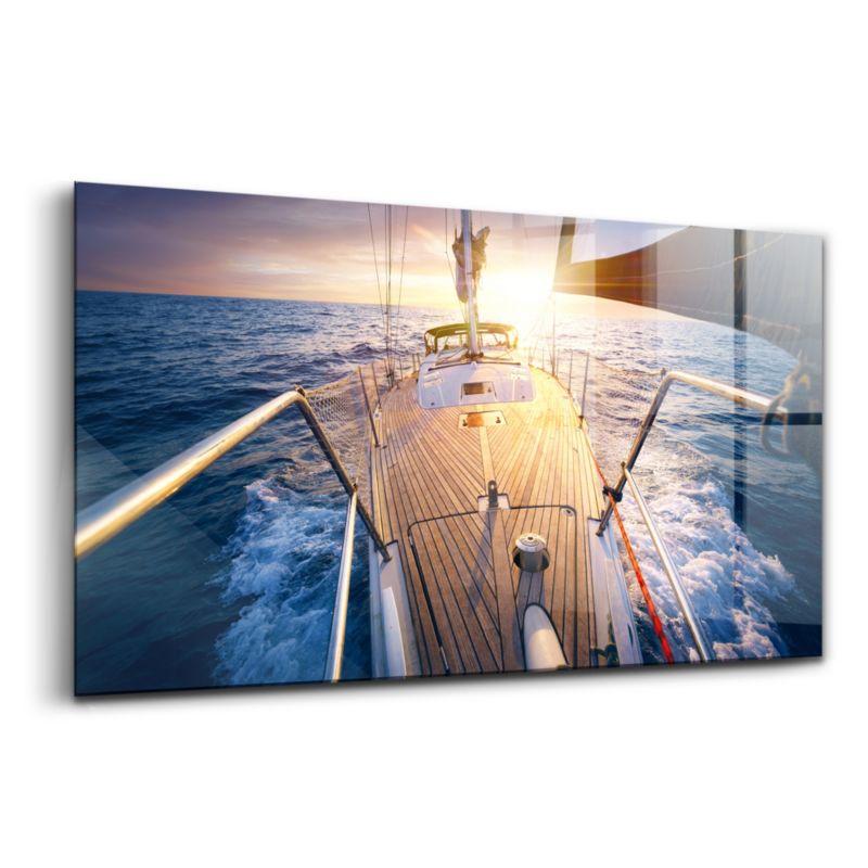 Obraz Szklany Wallfluent 140x70 cm Zachód słońca na pokładzie żaglówki 1 szt.