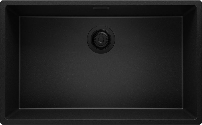 Zlewozmywak Londyn Slim PRIMAGRAN Nablatowy 76x47cm do szafki od 80cm, Cały Czarny + Syfon, S483, 1 szt.