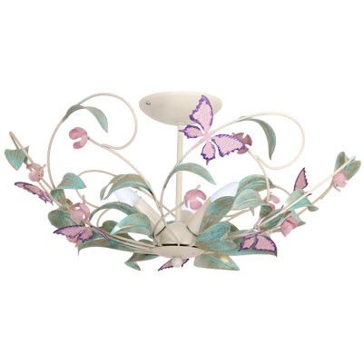 Lampa sufitowa Luminex Summer kremowo-zielono-różowa listki i motyle 3xE14 x 15W 1 szt.