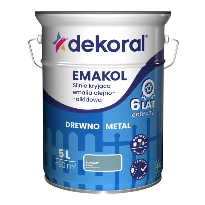 Emalia olejno-alkidowa Dekoral Emakol do drewna i metalu popielaty 5 l