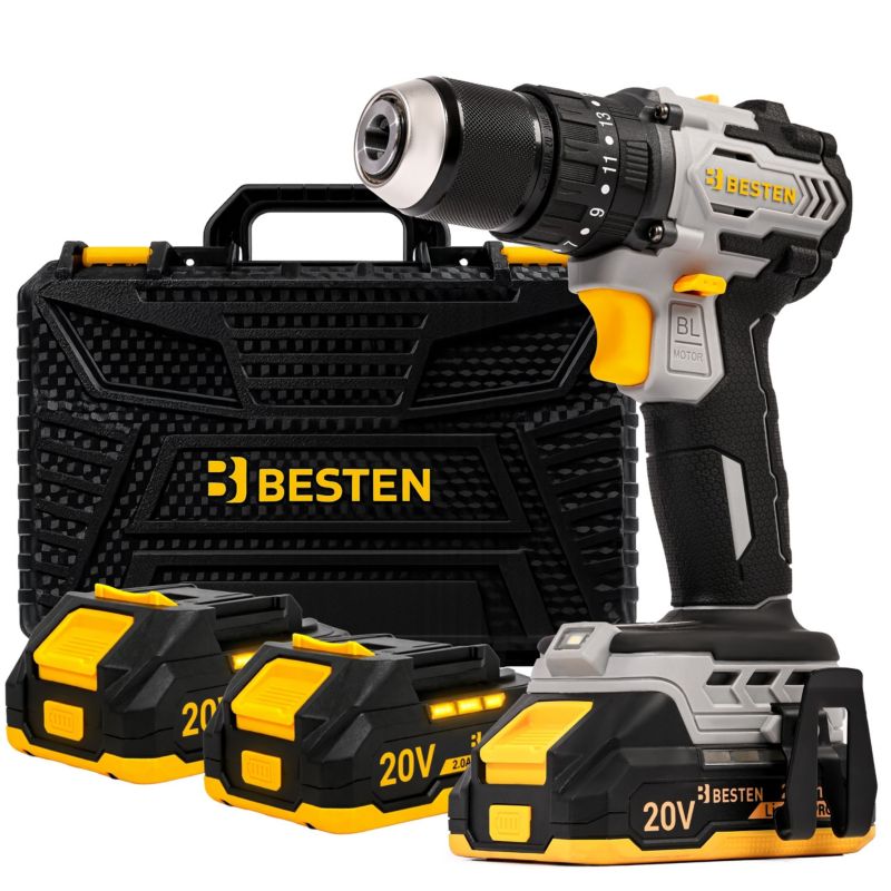 Wiertarko-wkrętarka akumulatorowa BESTEN BE0002885 20V 75Nm bezszczotkowa udarowa 2x2.0Ah walizka 1 szt.