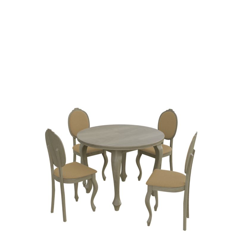 Zestaw RO05 MIRJAN 24 Okrągły stół rozkładany S04 100/140 + 4 krzesła K76 dąb sonoma + piaskowy 1 kpl.