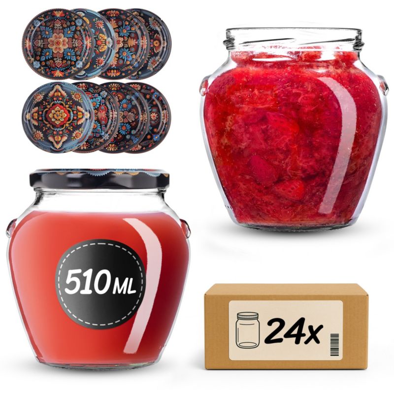 Słoiki KADAX na przetwory 510ml + wieczka "Haft" 82 mm 24 szt.