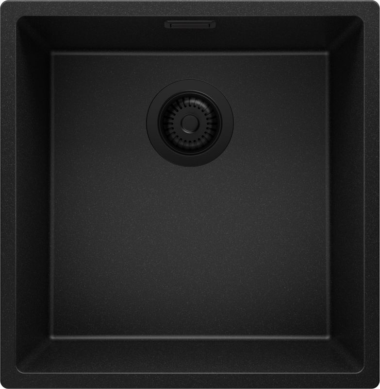 Zlewozmywak Londyn Slim PRIMAGRAN Nablatowy 46x47cm do szafki od 50cm, Cały Czarny + Syfon, S213, 1 szt.