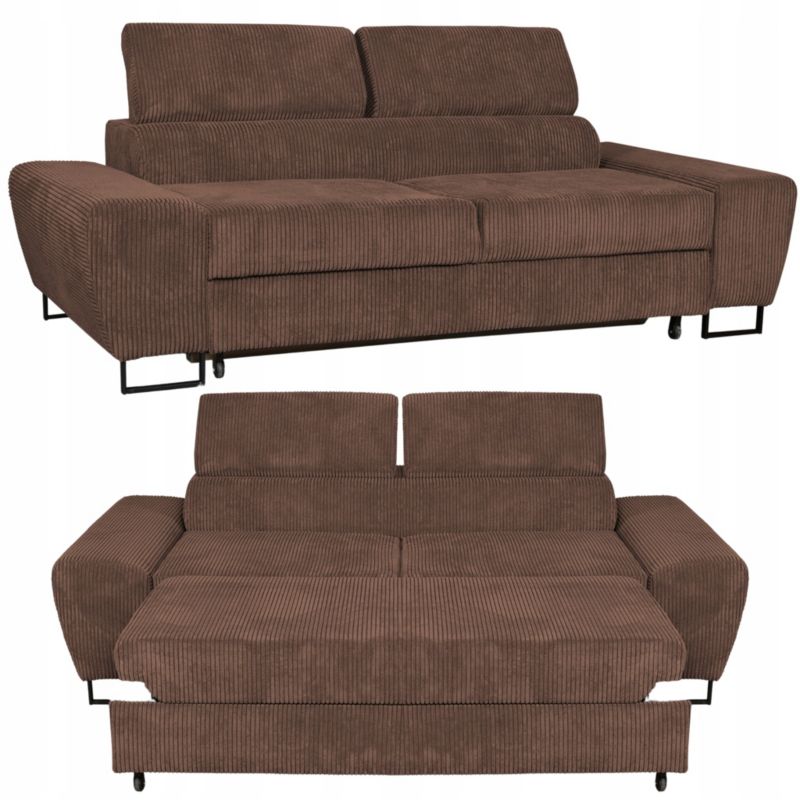 Kanapa do salonu rozkładana z regulowanym zagłówkiem Family Meble Savio brąz 1szt