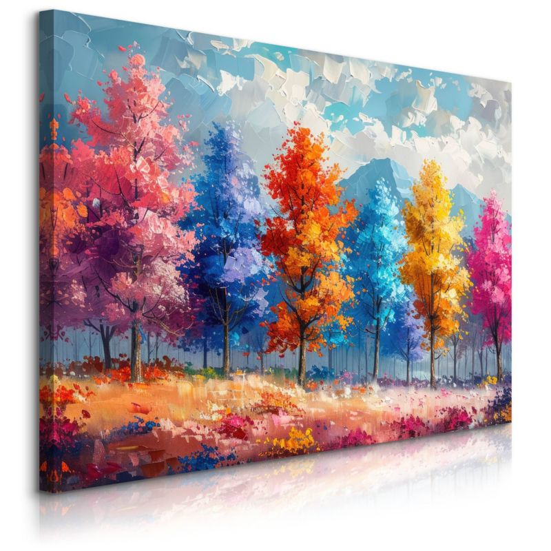 Obraz Muralo Do Salonu Abstrakcyjny Pejzaż Kolorowy Las Malarstwo 90x60 cm 1 szt.