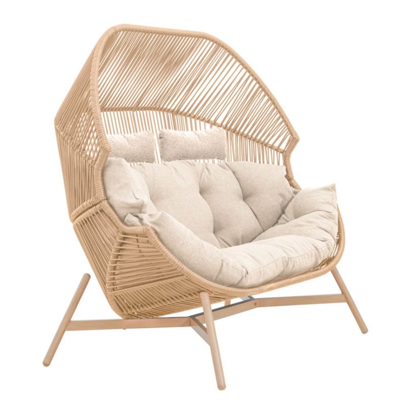 Fotel Ogrodowy Mirpol 2 os Sznurowe Wykończenie Stalowa Rama, Beżowy 1 szt.