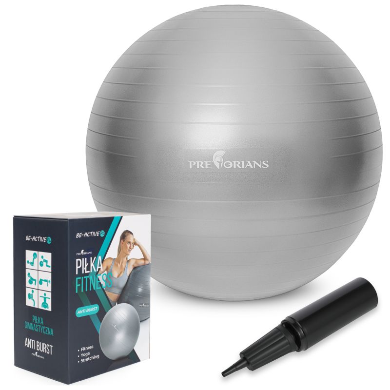 Piłka gimnastyczna z pompką Pretorians pilka do ćwiczeń o średnicy 75 cm szara 1 szt.