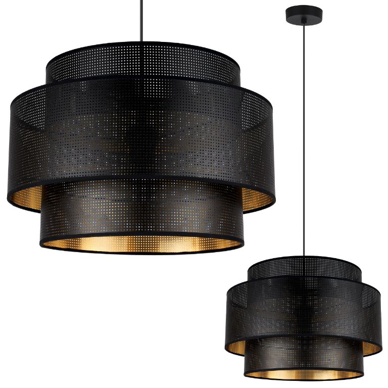 Lampa sufitowa wisząca Light Home LH Asti Trio 1x E27 60W klosz siatka 45cm czarny/złoty podstawa czarna 1szt.