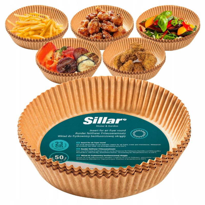 Wkład do Air Fryer, frytkownicy beztłuszczowej, Sillar, papierowy, nieprzywierający, 23cm, 50szt