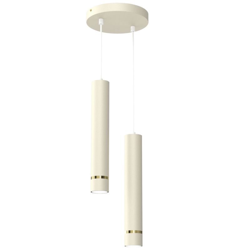 Lampa wisząca Urokliwe-Wnętrza na kole tuba 2x gu10 rura beżowa z dodatkiem złota regulowana wysokość -1szt.