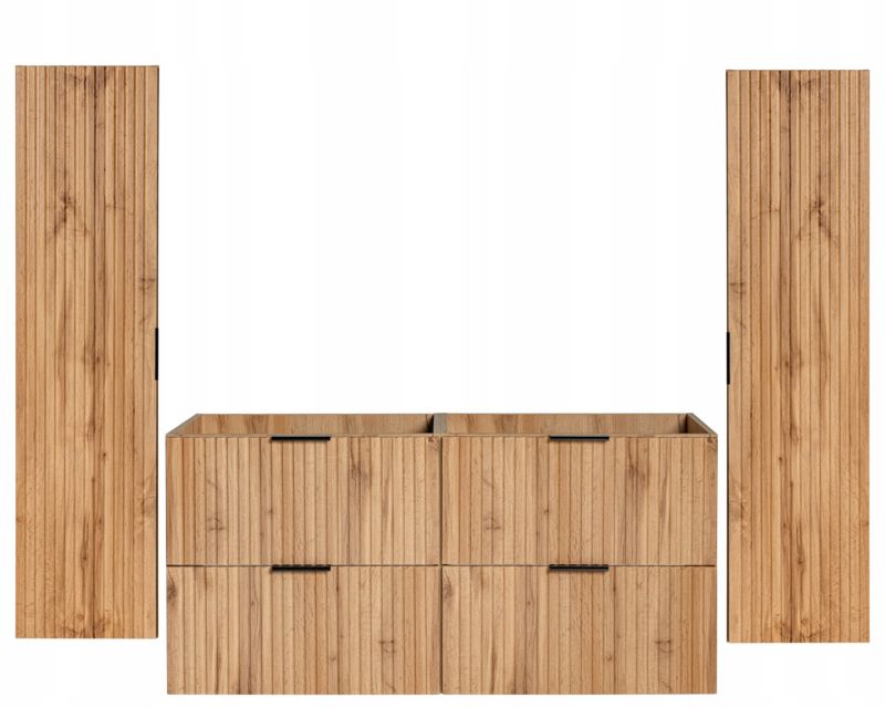 Szafka pod umywalkę Furnidea 120 cm i 2 słupki 140 cm dąb Wotan Adel zestaw
