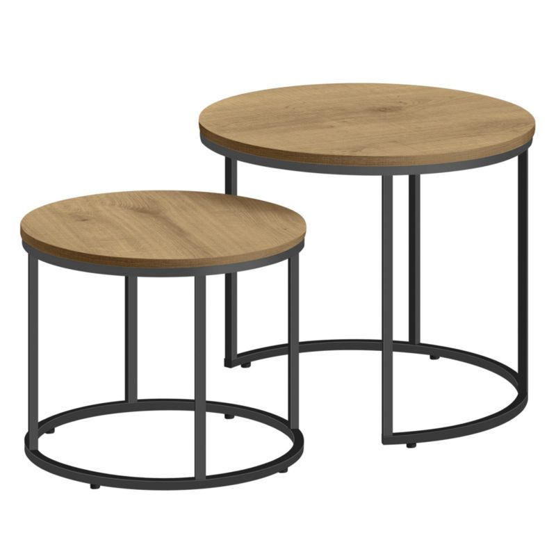 Stolik kawowy Songmics okrągły zestaw 2szt kolor dąb nogi czarne wsuwane 1 kpl.