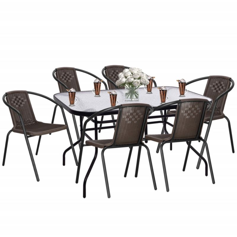 Komplet mebli ogrodowych Springos stół prostokątny 120 x 70 cm krzesła metalowe 6 szt. czarno-brązowy 1 kpl.