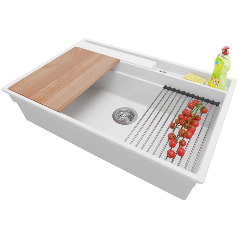 Zlewozmywak Oslo Pocket PRIMAGRAN Nablatowy 78x53cm do szafki od 80cm, Biały + Syfon + Akcesoria, S336, 1 szt.